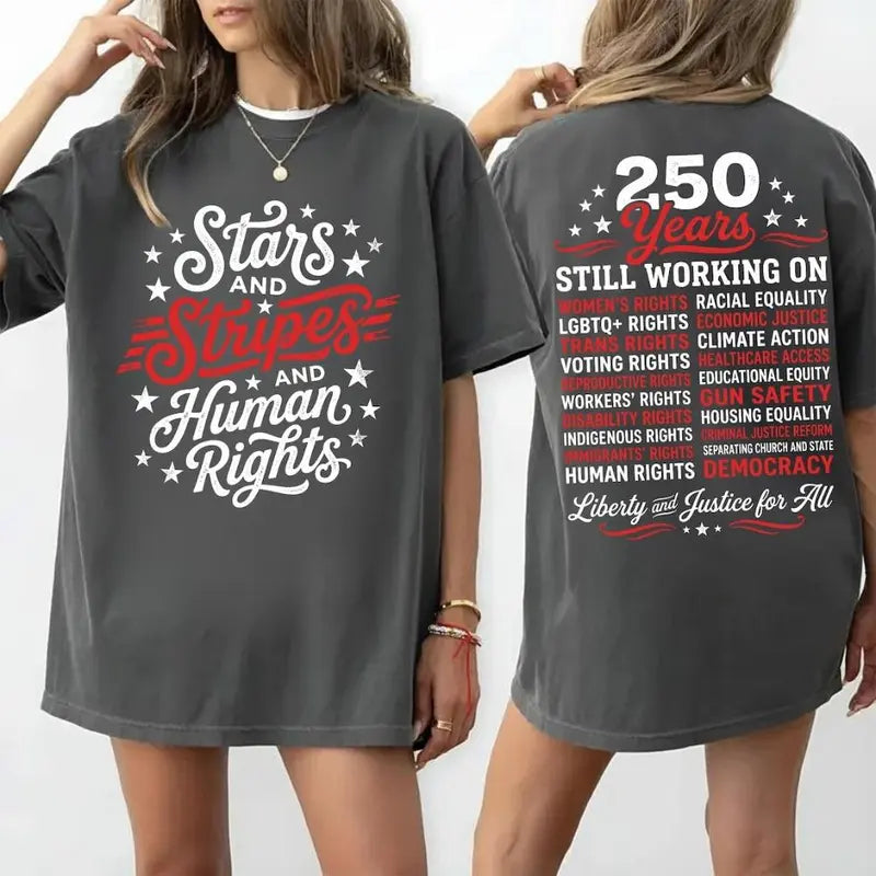 Stars and Stripes and Human Rights Social Justice Patriotic Graphic T-Shirt
