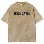 Faith in the Streets: "Jesus Saves" Vintage Washed Oversized Graphic Tee