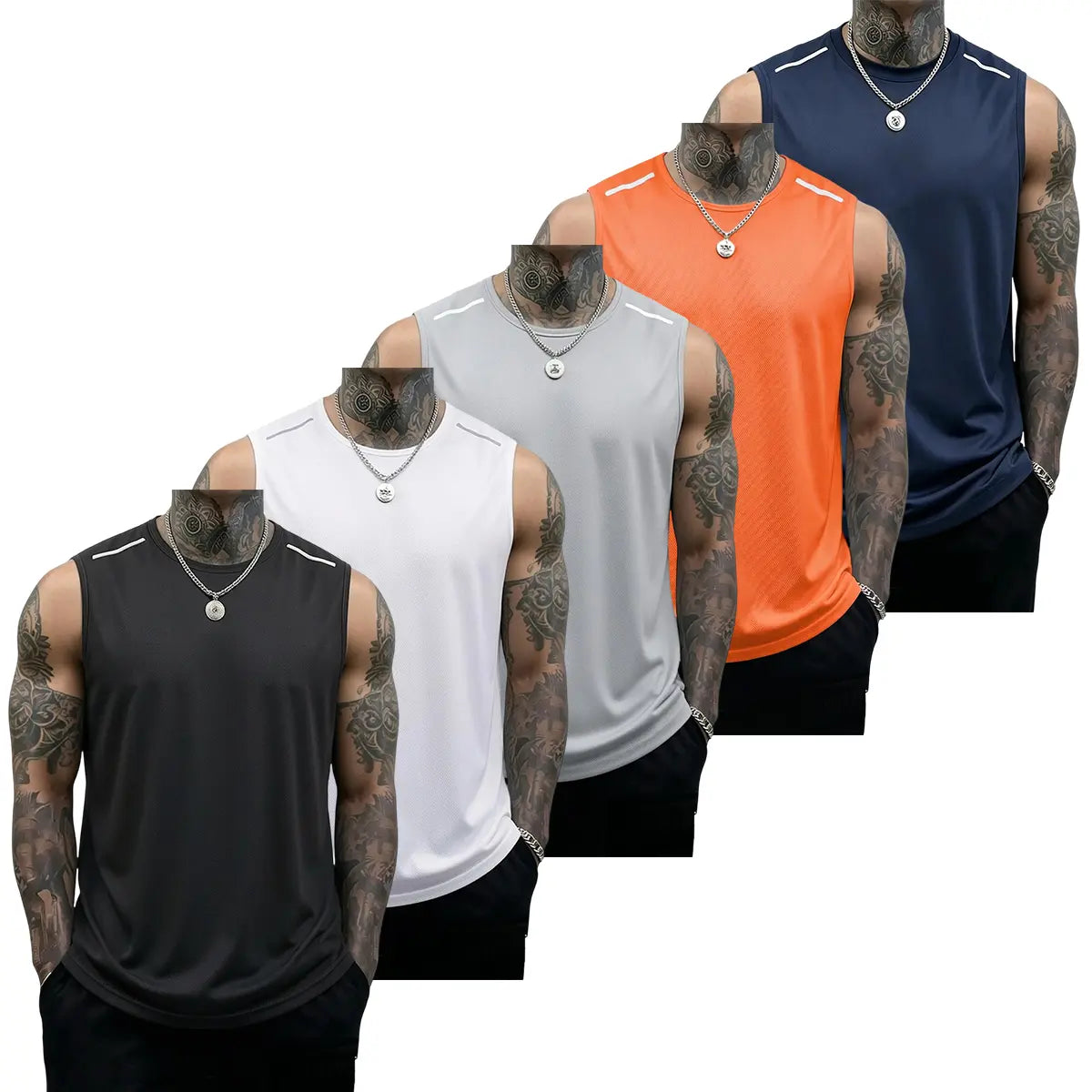 Men's 5-Pack Sleeveless Workout Tank Tops for Gym Training and Everyday Active Wear