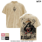 Dark Fantasy Skull King Washed Oversized Graphic T-Shirt