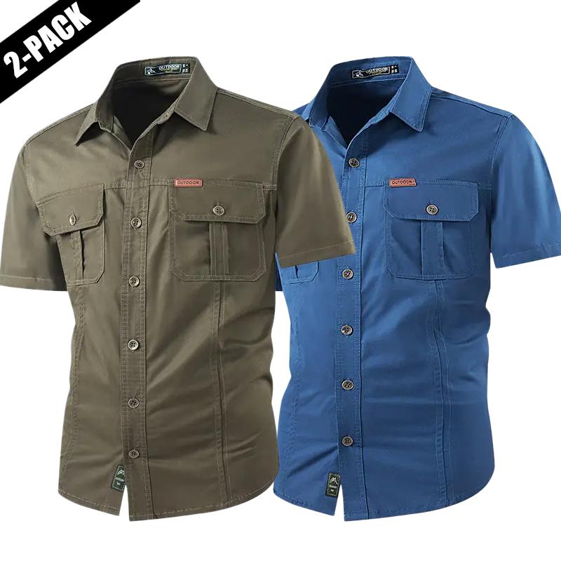 2-pack: summer outdoor casual short-sleeve work shirt with multiple pockets, lightweight design