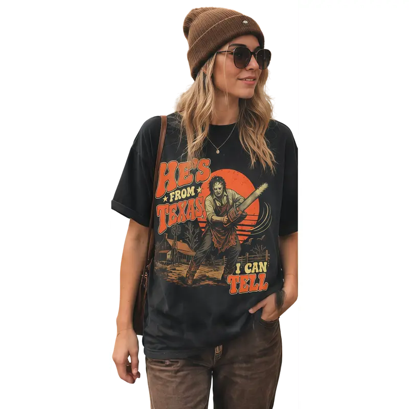 Texas Slasher Horror Graphic Tee for Spooky Season Movie Fan Outfits