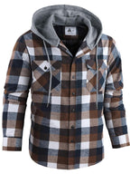 Men's Plus Size Checked Flannel Hooded Long Sleeve Shirt-Jacket - Button Front, Drawstring Hood, Pockets, Soft Casual Style Outerwear for Streetwear, Office Classic Outdoor
