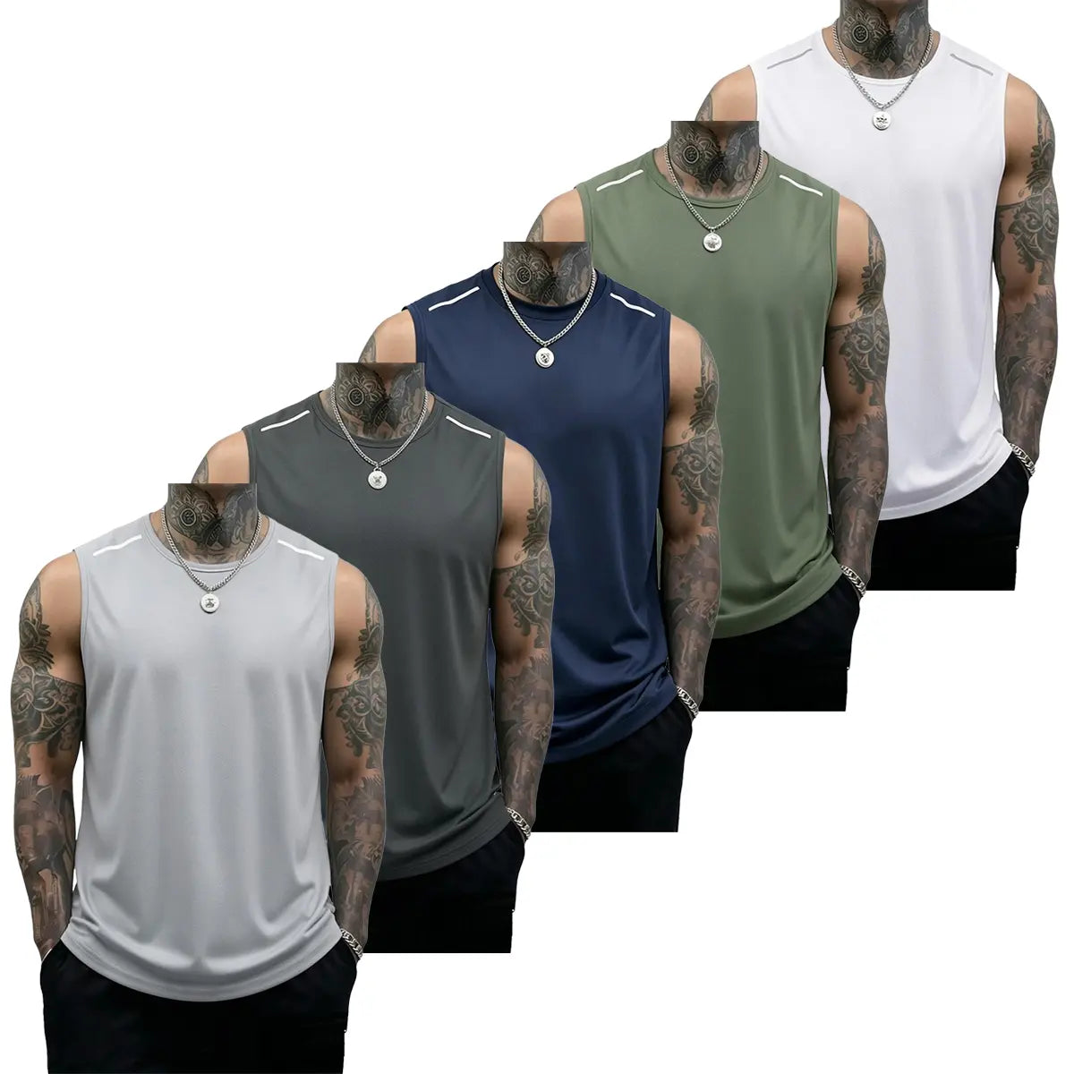 Men's 5-Pack Sleeveless Workout Tank Tops for Gym Training and Everyday Active Wear