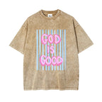 Faith In Style: "God Is Good" Vintage Wash Oversized Graphic T-Shirt