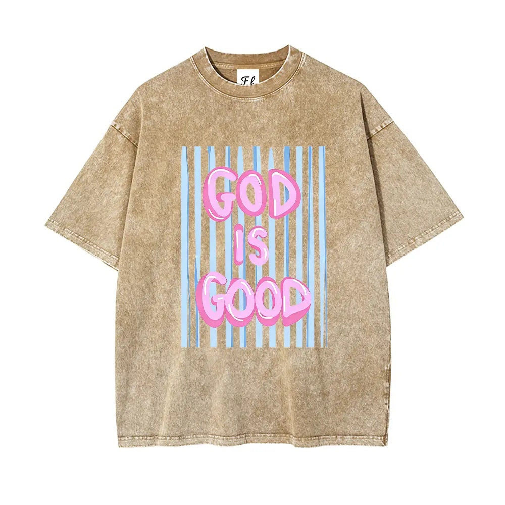 Faith In Style: "God Is Good" Vintage Wash Oversized Graphic T-Shirt