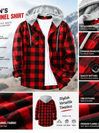 Men's Plus Size Checked Flannel Hooded Long Sleeve Shirt-Jacket - Button Front, Drawstring Hood, Pockets, Soft Casual Style Outerwear for Streetwear, Office Classic Outdoor