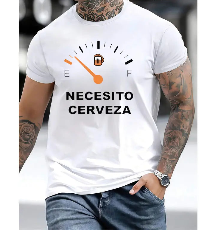 Running On Empty: "Necesito Cerveza" Funny Beer Fuel Gauge Graphic Tee