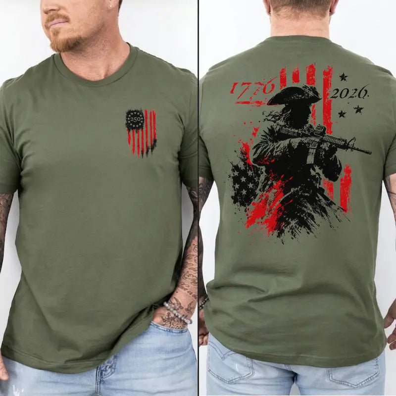 1776–2026 Patriotic Revolutionary Soldier Graphic T-Shirt for America's 250th Anniversary