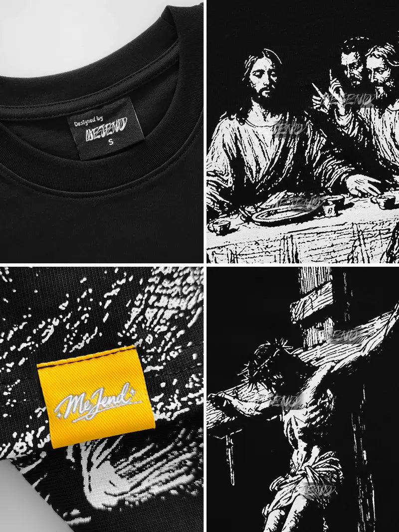 Vintage Jesus Graphic Oversized Tee with Gothic Religious Artwork for Streetwear Lovers