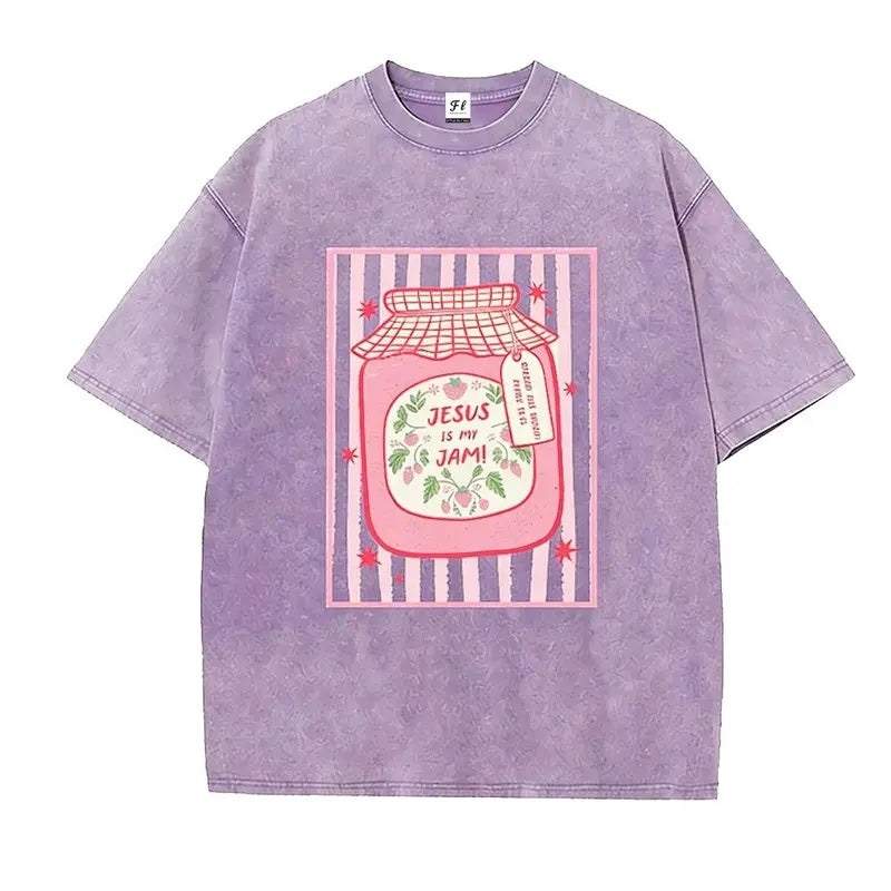 Sweet Faith: The "Jesus Is My Jam" Strawberry Jar Washed Graphic Tee