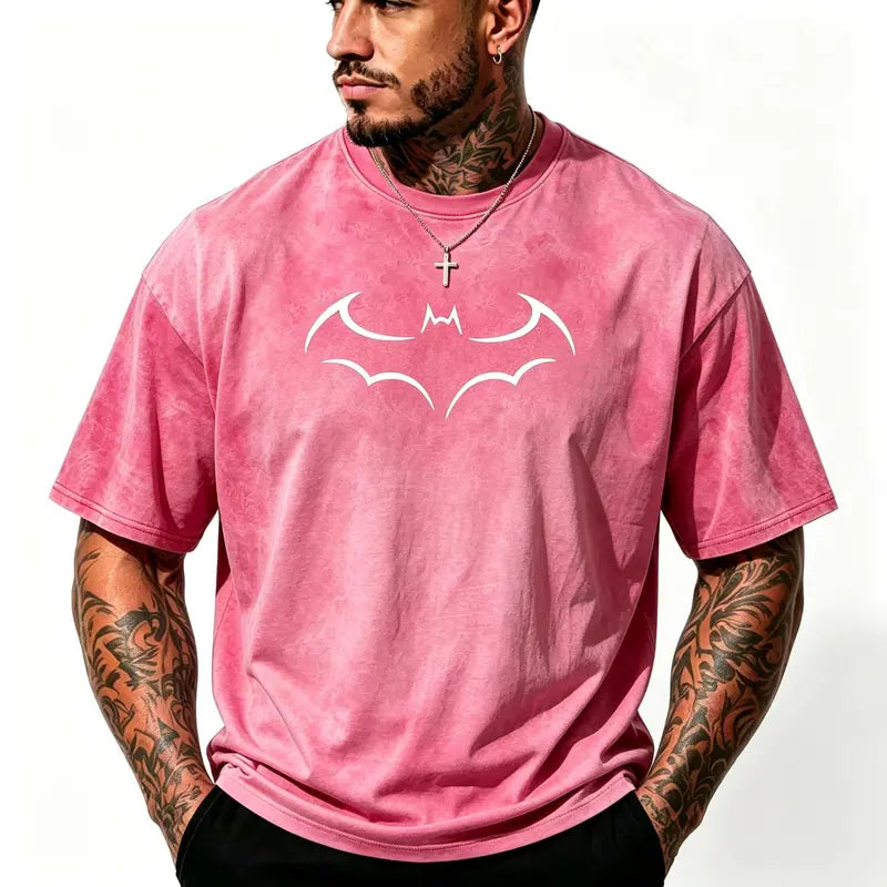 Gotham Vigilante: Minimalist Bat Outline Graphic Loose Cotton Tee