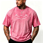 Gotham Vigilante: Minimalist Bat Outline Graphic Loose Cotton Tee