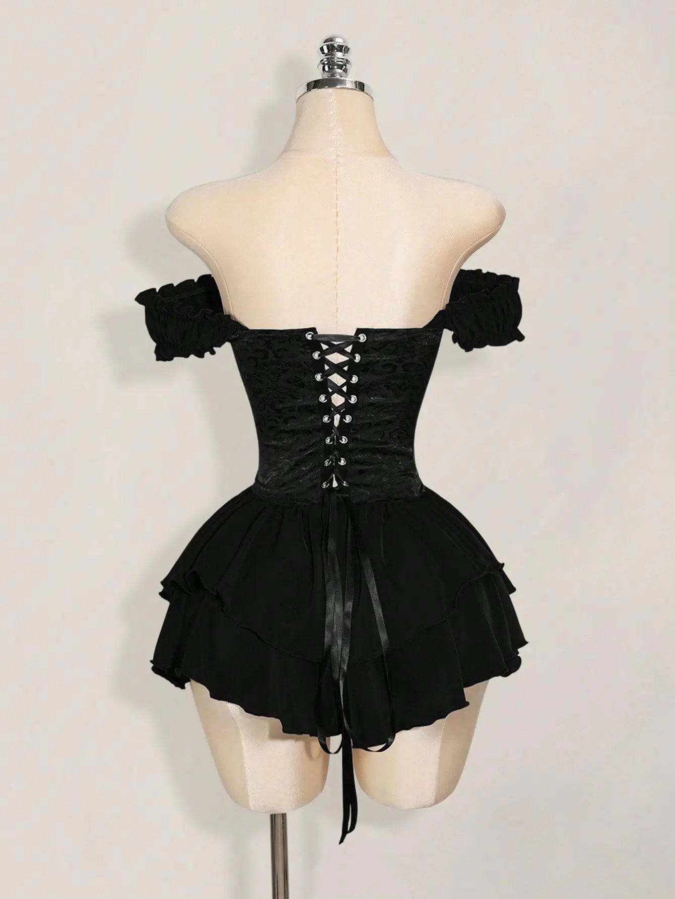 Off-Shoulder Gothic Corset Mini Dress with Ruffle Hem