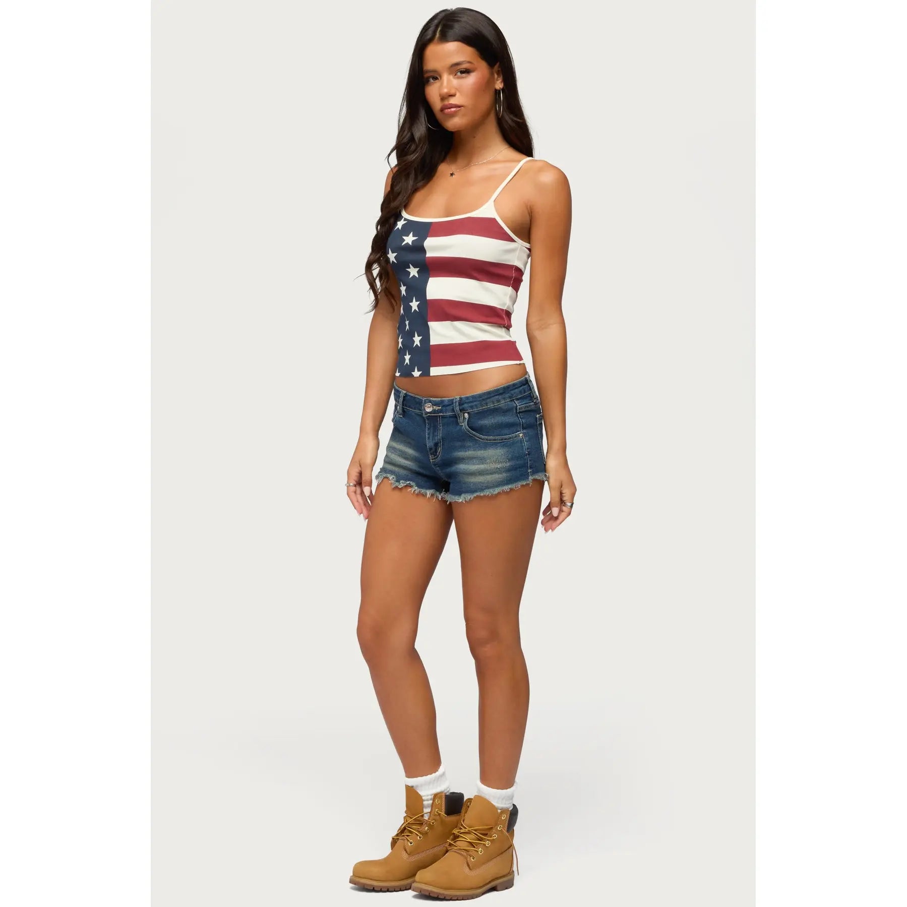 American Flag Cropped Cami Tank Top for Fourth of July Outfits