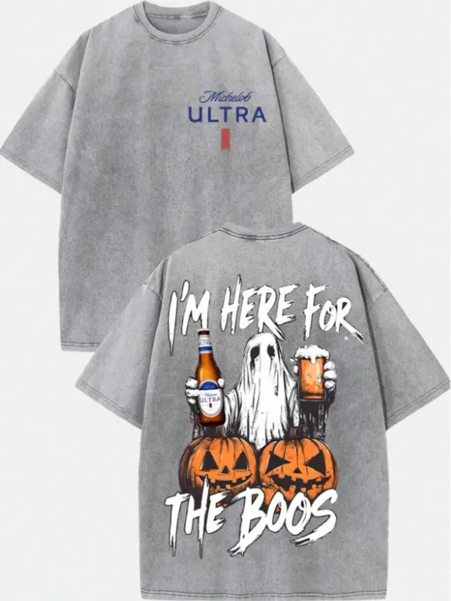 Vintage Ghost Halloween Graphic Tee with Spooky Party Humor Streetwear Style