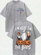 Vintage Ghost Halloween Graphic Tee with Spooky Party Humor Streetwear Style