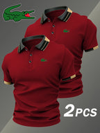 Men's Crocodile Pattern Polo Shirt Set for Classic Golf and Casual Everyday Style
