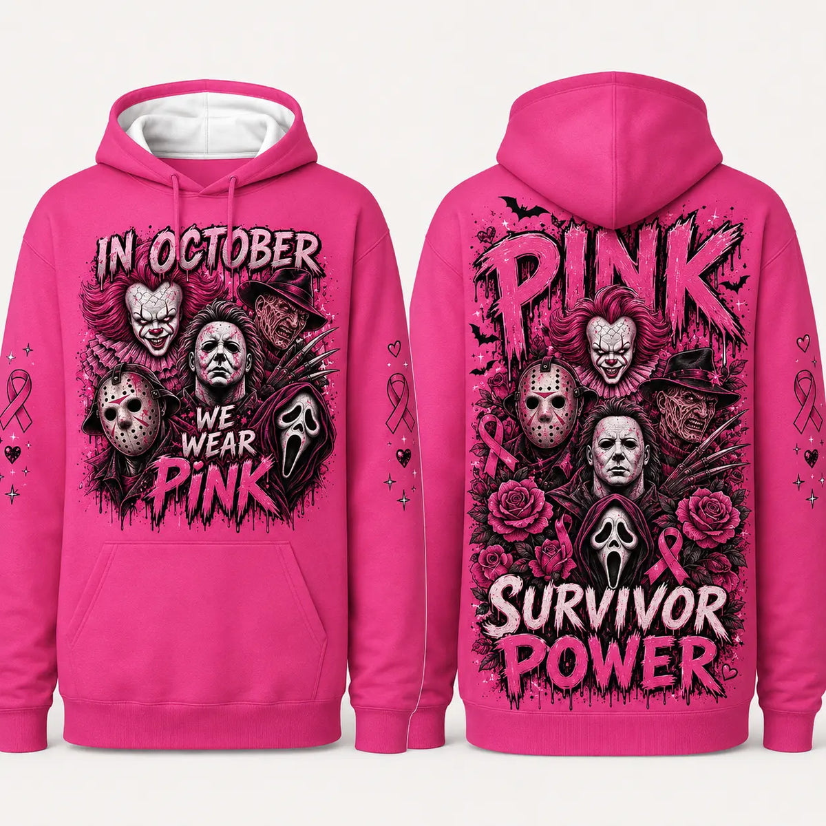 October Awareness Horror Hoodie with Ribbon Graphic for Spooky Season Support