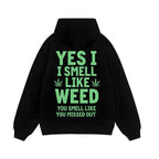 Heavy-Duty Black Hoodie: "I Smell Like Weed" Marijuana Leaf Print Streetwear