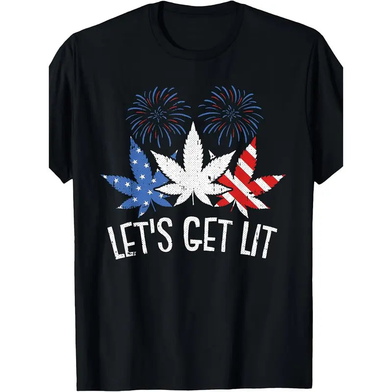 Let’s Get Lit Funny Fourth of July Graphic T-Shirt for Summer Parties