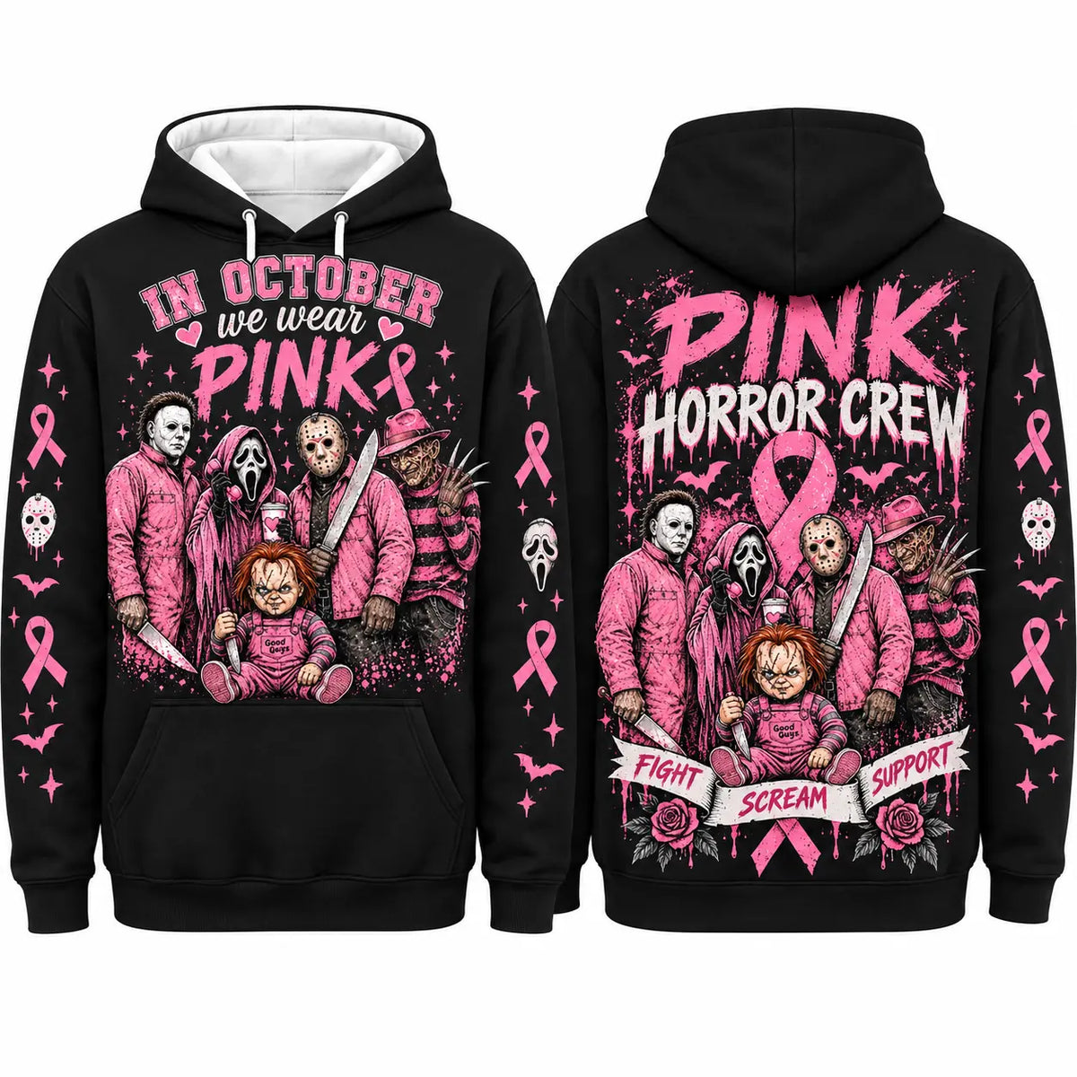 October Awareness Ribbon Horror Hoodie for Spooky Season Support and Fall Outfits
