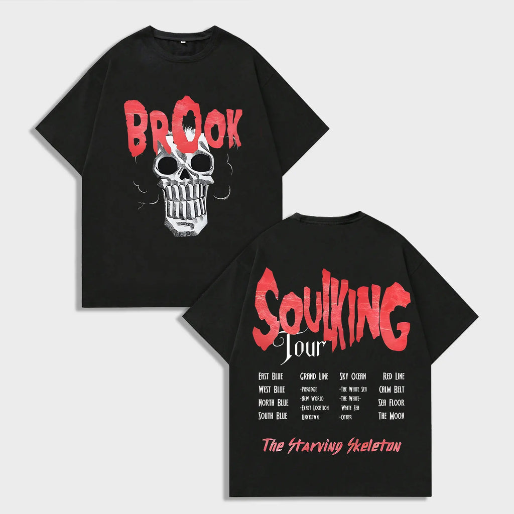 The Starving Skeleton: Brook "SoulKing Tour" Vintage Washed Anime Graphic Tee
