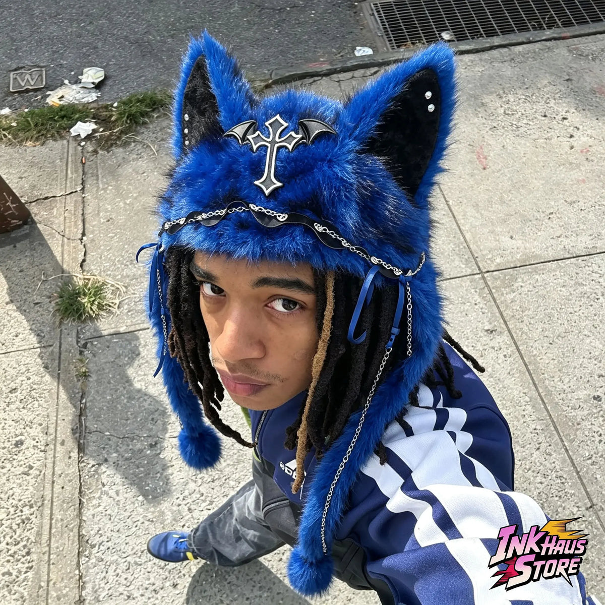 Y2K Gothic Fluffy Wolf Ear Trapper Hat for Punk Winter Cosplay Outfits