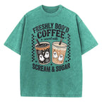 Retro Ghost Coffee Graphic Tee for Halloween Streetwear and Fall Outfits