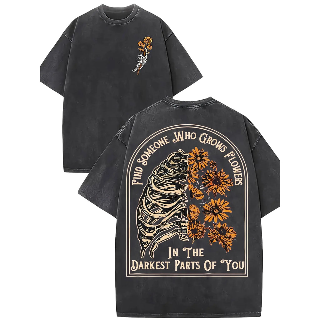 Beauty in the Bones: "Grows Flowers" Ribcage Sunflower Graphic Tee