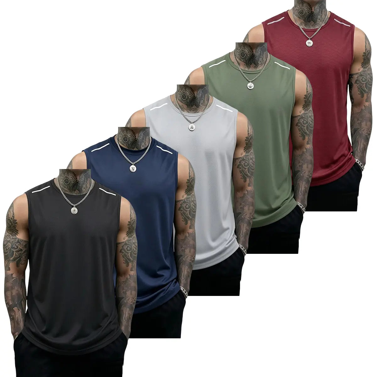 Men's 5-Pack Sleeveless Workout Tank Tops for Gym Training and Everyday Active Wear