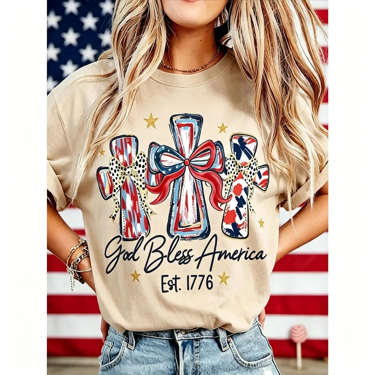Patriot Heritage: Vintage USA 250th Anniversary "God Bless America" Washed Tee