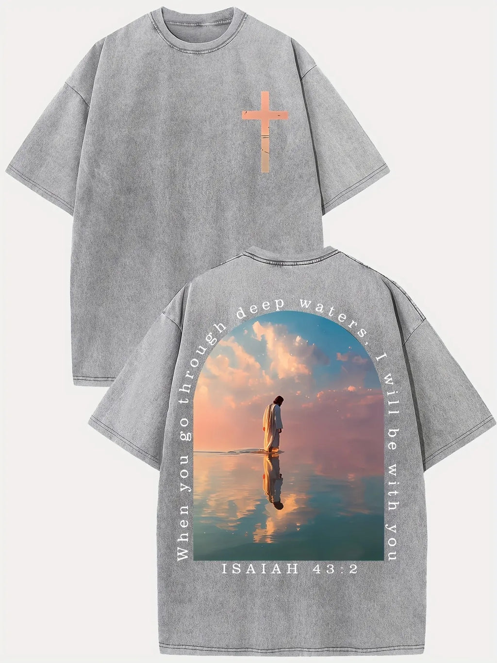Through Deep Waters: Isaiah 43:2 Vintage Washed Oversized Streetwear Graphic Tee