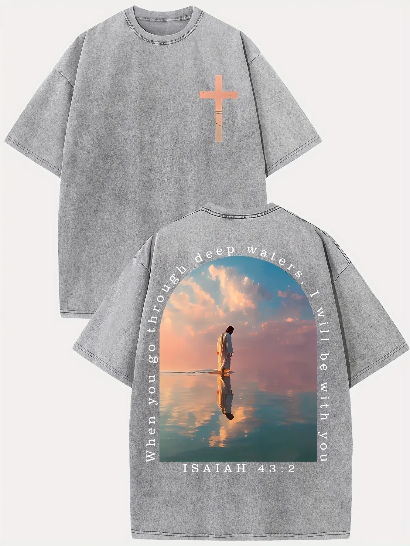 Through Deep Waters: Isaiah 43:2 Vintage Washed Oversized Streetwear Graphic Tee