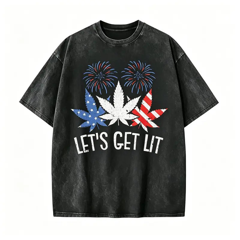 Let’s Get Lit Funny Fourth of July Graphic T-Shirt for Summer Parties
