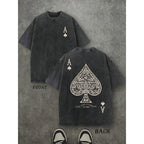 Vintage-Washed "Luck and Strength" Ace of Spades Heavyweight Cotton Tee