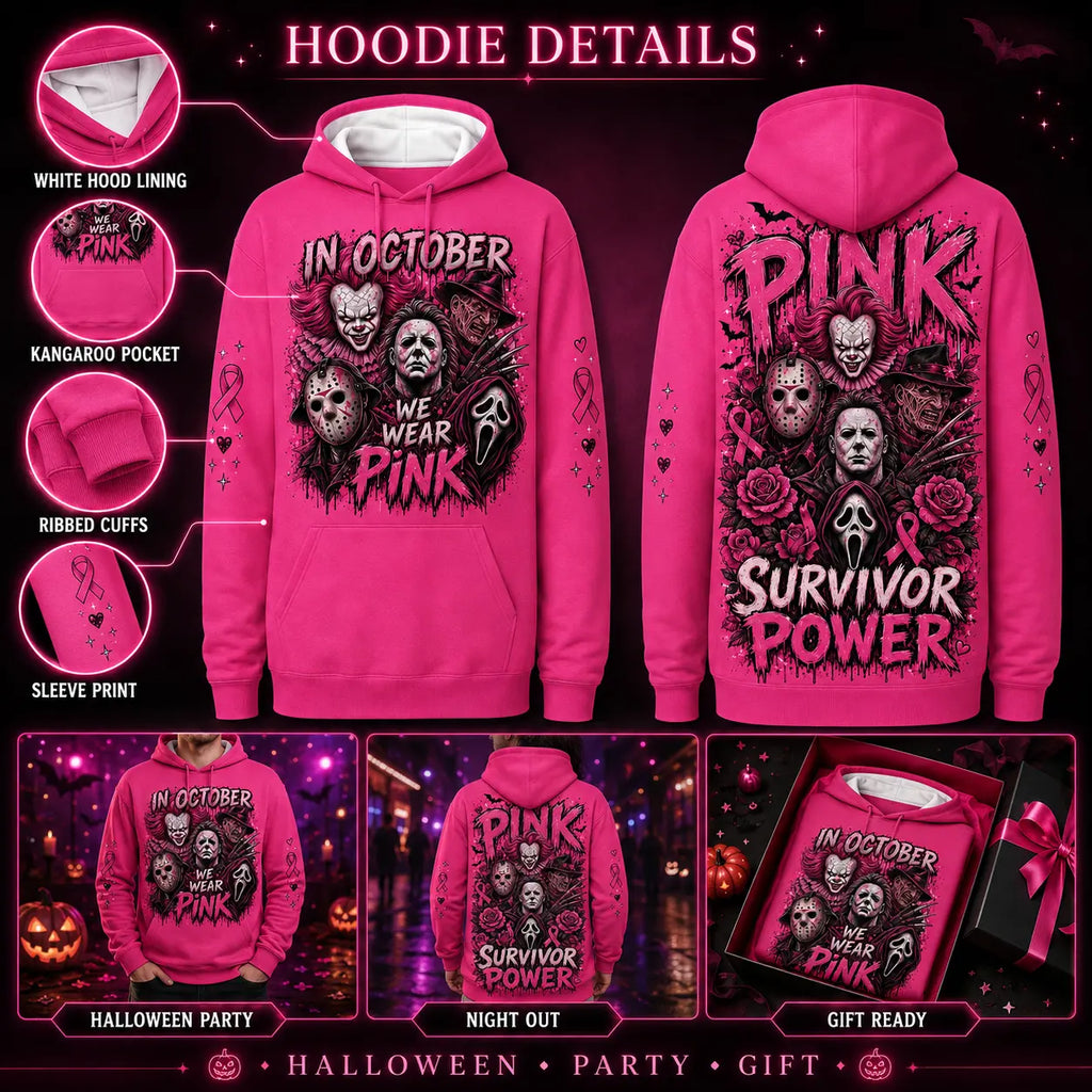 October Awareness Horror Hoodie with Ribbon Graphic for Spooky Season Support