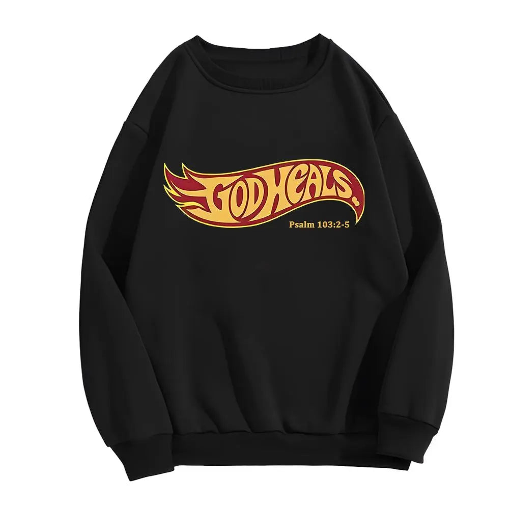 "God Heals" Retro Hot Wheels Style Christian Graphic Tee - Nostalgic Faith-Based Streetwear Shirt