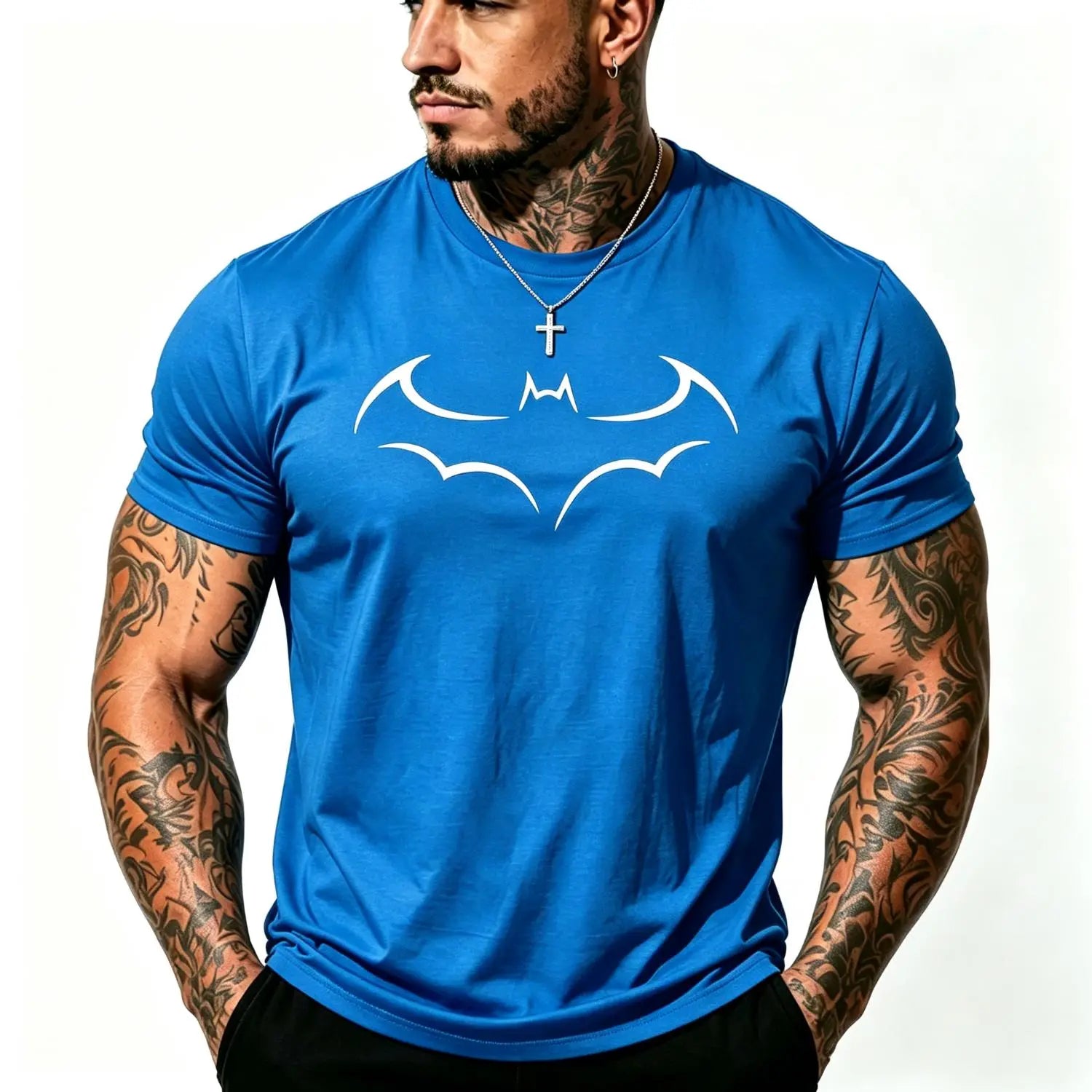 Gotham Vigilante: Minimalist Bat Outline Graphic Loose Cotton Tee