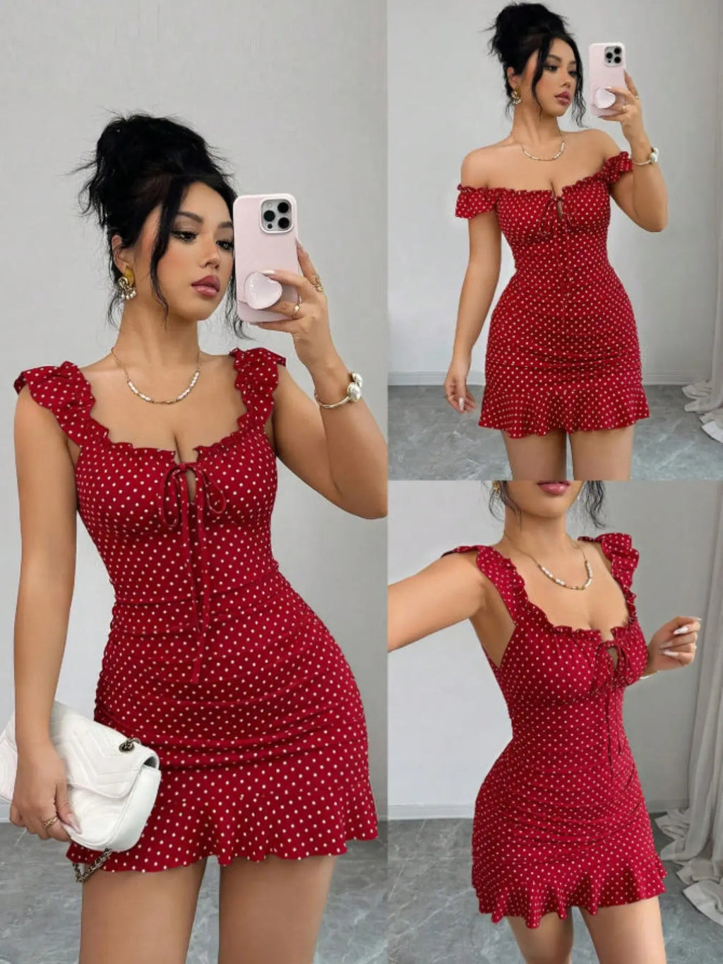 Red Polka Dot Ruffle Mini Dress for Date Nights and Summer Outfits
