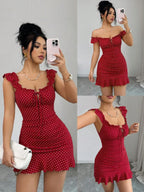 Red Polka Dot Ruffle Mini Dress for Date Nights and Summer Outfits