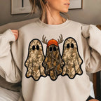 Retro Ghost Hunting Sweatshirt with Spooky Camo Graphic for Halloween Outfits