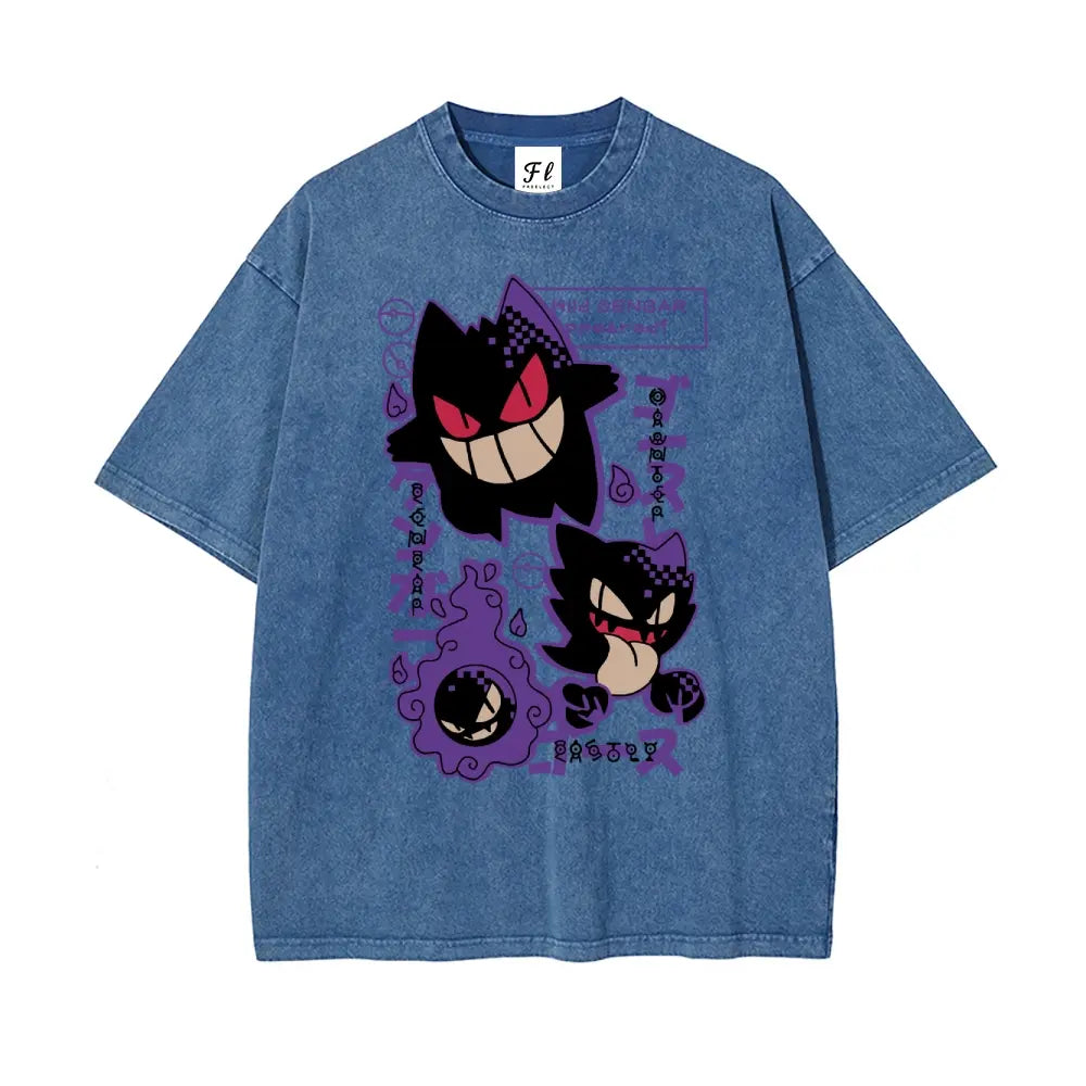 Shadow Realm Style: Gengar "Glitch" Evolution Washed Streetwear Tee