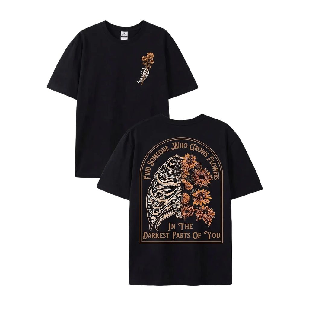 Gothic Romance: "Darkest Parts" Ribcage & Sunflower Streetwear Tee