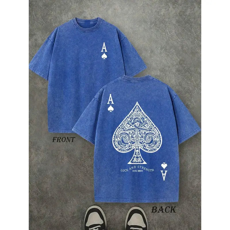 Vintage-Washed "Luck and Strength" Ace of Spades Heavyweight Cotton Tee