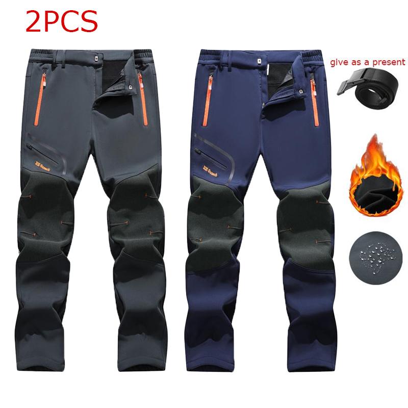 Men's Waterproof Fleece-Lined Softshell Thermal Pants with Zip Pockets