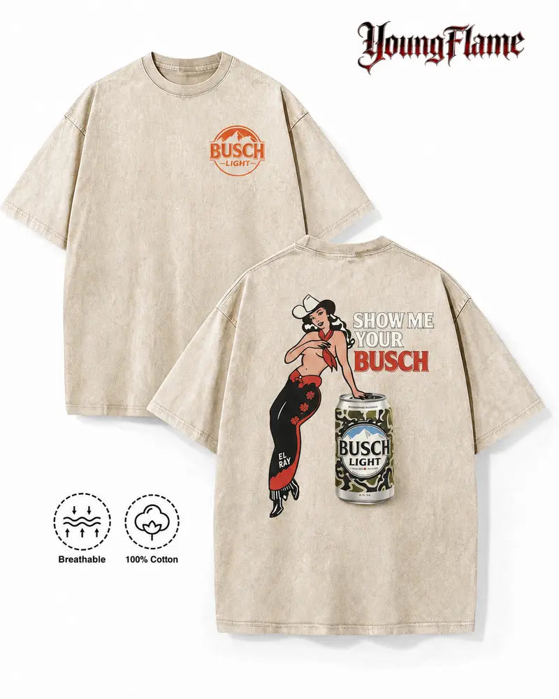 Vintage Pin-Up Beer Graphic Tee for Dive Bar Nights and Retro Streetwear