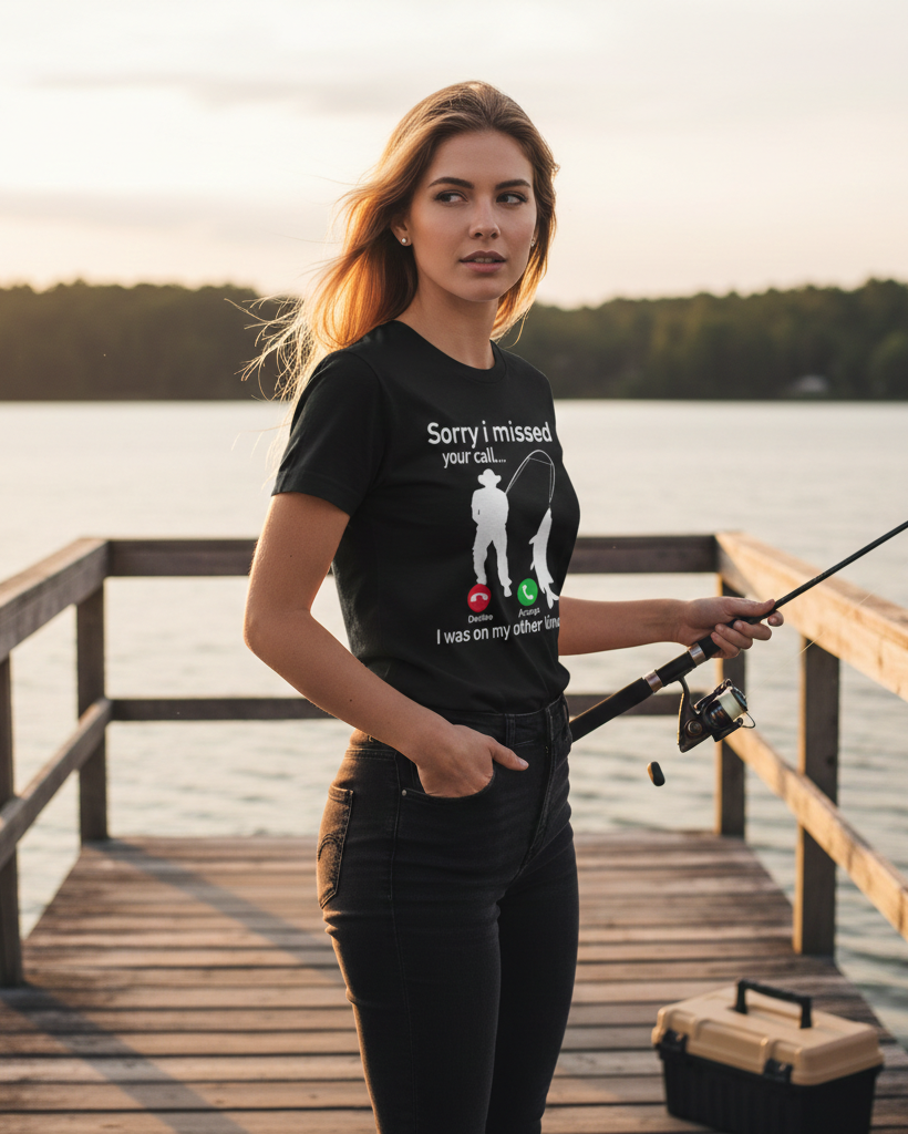 Fishing Phone Call with Fishing Line - Funny Fish Fisherman T-Shirt Printed short sleeved T-shirt