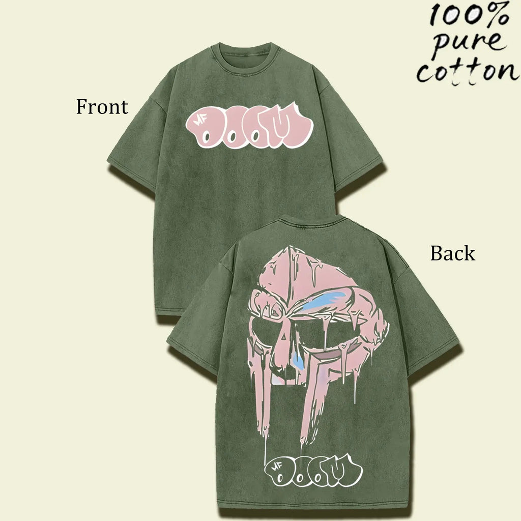 MF DOOM Madvillain Metal Mask Vintage Washed Tee - Oversized Retro Hip-Hop Streetwear Shirt