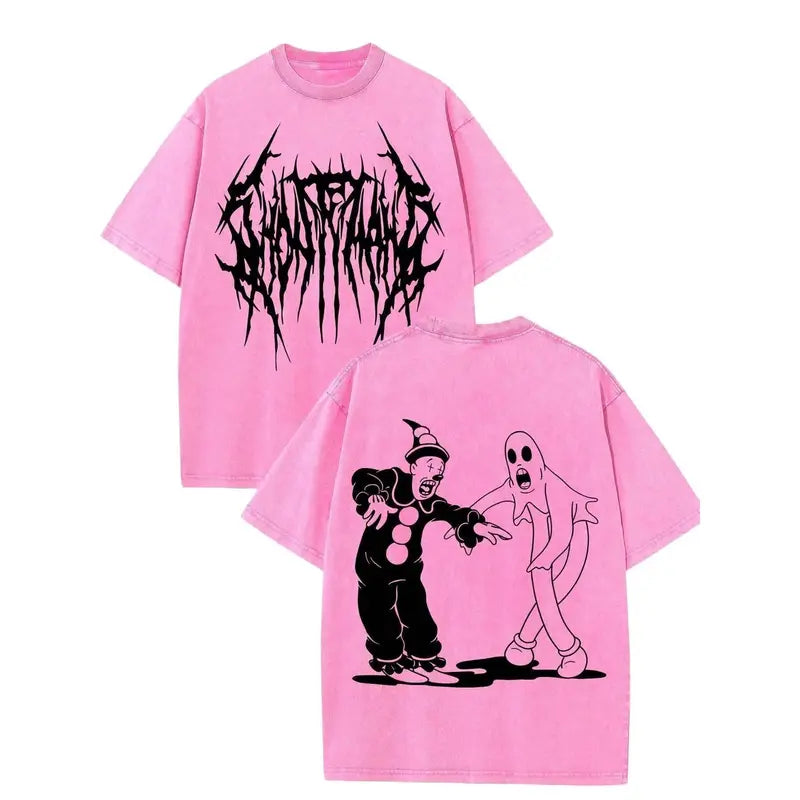 Spooky Clown Ghost Graphic Tee for Halloween Streetwear and Horror Fans